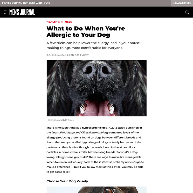 Dr. Modena, San Diego allergist featured in a press article about dog allergies